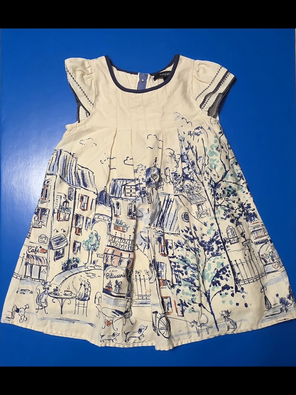 Autograph Cream Dress with Navy Scenic Village Print Size 18 Months